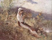Nicolae Grigorescu Peasant Woman Sitting in the Grass oil painting artist
